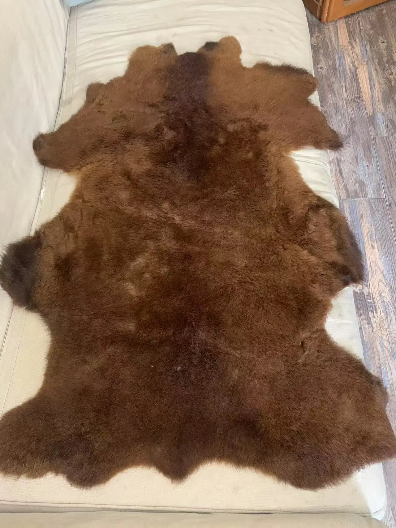 Brown sheep furcat dog sofa bed puppy gift Unique Natural color sheepskin wool leather fur carpet Genuine Leather Dry clean only